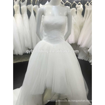 El último diseño simple falda de tul sin tirantes de espalda baja corto frente largo vestidos de boda de espalda 1512116